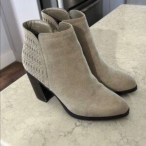 Stylish Cream and Gray Ankle Booties with Braided Detail